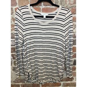 Market & Spruce Beige/Black Striped Soft Knit long Sleeve Tshirt Women’s Size La